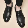 Casual Shoes for Men 2024 Fashion Slip on Leather Spring and Autumn Solid Hollow Breattable Square Root Business