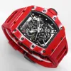 Skeleto Automatic Red Mens Watchba Watch Watch completamente RM035 RM35-02 orologi Tourbillon Designer Movem Devils Flywheel Superclone Mechanical 9048