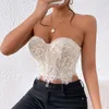 Frauen Tanks Vemina sexy Spitze ärmelloses nackter Schulter Crop Top Stickerei Blumenrohr trägerloser Fischknochenrücken Rückenfreie Kamisolweste