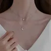 Colar de dupla camada de lua prata pura 2024 nova minoria feminina Luz de luxo de luxo de design de design de gola de colar