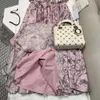 Skirts Grey blue pink floral pleats Midi skis 2024 new spring/summer high-quality clothingL2405