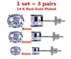 3 Paare Set 48 mm 14K Gold plattiert CZ Quadratische Eiskurne Ohrringe mit Sicherheitsschraube für Männer und Frauen5176504