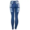 Jean pour femmes déchiré les femmes maigres hautes taies pantalon bleu causal jean sexy pour maman pantalon féminin à toute longueur