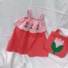 Mädchenkleider Sommer Mode Baby Mädchen Baumwolle Patchwork ärmellose Kleid mit Handtasche Kinder Schöne Outfits Kinderschlupfrock 2-9