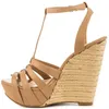 Kleiderschuhe Khaki Wedge Espadrille Sandalen T Gurt Peep Toe Platform Heels