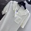 İlkbahar/Yaz Yeni Jakard Craft Flip Yaka Örme Elbise