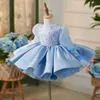 Christening dresses High end childrens princess evening dress with bow and pearl sequin design wedding birthday baptism Eid al Fitr party girl Q240507