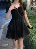 Robes de fête Vintage Elegant Mini robe Femme Fée à manches courtes Lace Fairy Evenage Beach Style Black One Piece Summer