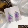 Stud Earrings Acrylic Purple Grapes Long Fashion Girl Sweet Fruit Women Jewelry Gift Birthday Party Accessories Drop Delivery Otnzf