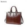 Bag 2024 Stil Vintage Frauen Tasche Handtaschen echte Leder Ladies Geldbeutel Wach Wachsewächter Kaffee grün braun schwarz