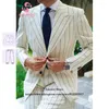 Мужские костюмы мода белая полоса для мужчин Slim Fit 2 Piece Pants Set Formal Groom Wedding Peaked Lapel Tuxedo Terno Masculino