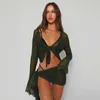 Robe de deux pièces Citenova Femmes 2 pièces Copture S à travers le maillot de bain SHR MESH TIE JOT Long Slve Crop Top et Mini Wrap Jirt Sarong tenue Y240508