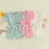 Ensembles de vêtements Focusnorm 0-3y Toddler Baby Girls Clothes Set 2pcs Couffures à manches courtes T-shirt solide avec short de taille élastique