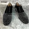 Casual Shoes Silver Rivet Black Suede Men Lace-Up Flats Loafers Office Leisure Genuine Leather Luxury Wedding