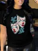 女性用TシャツマスクマスクプリントクルーTシャツカジュアルグラフィックTシャツ女性コットンプラスサイズの短いSlve Vintag Strt TシャツY240506