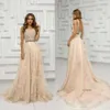 2020 Modest Beautiful Jewel Sans manches en arrière sans ligne en dentelle de dentelle paillettes Formelles Robes formelles Sweet Train Party Robe 0508