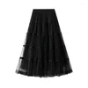 스커트 2024 패션 구슬 계층 Maxi Tutu Tulle Skirt for Women Korean High Street 라인 허리 긴 메쉬 여성