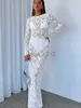 캐주얼 드레스 디자이너 드레스 가을 가을 새로운 여성의 중공 레이스 패턴 관점 슬림 한 긴 드레스 플러스 사이즈 드레스