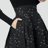 Jupes Fashion Polka Dots jupe Femmes plissées hautes hautes A-Line Plus taille Midi avec poches élégantes Office Casual Retro