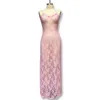 Bloemen kanten mesh pure roze jurken voor vrouwen 2024 zomervakantie spaghetti riem backless maxi jurk