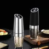 Electric Salt and Pepper Grinders Stainless Steel Automatic Gravity Herb Spice Kitchen Gadget Sets 240508