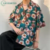 Summer Mens Thin Print Short Sleeve Versatile Vintage Men Streetwear Oversized Shirts Hip Hop Graphic Shirt Harajuku Loose Tops 240430