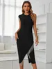 Robes décontractées 2024 Bandage d'été Robe Femmes Élégant Diamants noirs Élégants Tassel Asymétrique Bodycon Longueur du genou Bureau Lady Forme