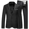 Moda de negócios masculino Cavalheiro de alta qualidade Black 2 peças conjunto de trajes Blazers Casas de casaco calças clássicas calças 240419