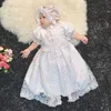 Abiti di battesimo BAMBINA ABDIO NAMBINO Abito da immersione in pizzo bianco neonato+Capo+Cappello Ruffle Childrens Primo compleanno 9m 12m Q240507