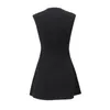 Casual jurken Sexy Deep V Neck Mini Dress Women Black Mouwess Suit 2024 Party Vestidos Simple Fashion Niped Taille Slim Short