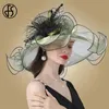 FS Fashion Hat для женщин Дерби розовые органза шляпы дамская чаепития свадьба большая широкая края винтажные федоры 240507