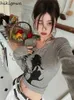 Moda kadın tişört blusas mujer de moda ultra ince kadın gotik tişört uzun kollu mahsul üst y2k üst giyim Kore T-shirt 240426