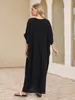 Summer Beachwear Black V-hals broderier Kvinnor Plus Size Kaftan Retro Elegant Beach Dress Baddräkt Cover-ups Loose Robe Q1631