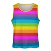 Herentanktops gestreepte patroon Top Man's Rainbow Stripes Summer Custom Bodybuilding Streetwear Oversized mouwloze vesten