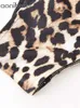 Женские комбинезоны снимаются в Aonibeier Ultra Thin Leopard Print Women Bodysuit Traf Summer Slless без бретелек Slim Short Fe -Suit Y2K Beach D240507