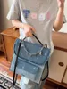 Schulbeutel Tagi.Rucksack Good Boy Square Patchwork Leder -Leinwand Denim Weave Handheld Verstellbarer Schulterschoolbag