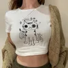 Estética Patrón de moda retro Lindo Cat de manga corta Ropa de ropa Impresión Crop Cort Tshirt Summer 240426