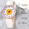 Montre-bracelets Femmes Blanc 5PCS / Set Setolflower Cador Watch Quartz Wristwatch En cuir STRAP avec des bijoux de perle artificiels Cadeau pour maman