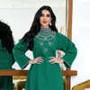 Etniska kläder kvinnor diamant snörning arabiska dubai abayas mode muslimsk klänning solid lång ärm dagligen med bälte kaftan femme musulman