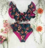 Women's Swimwear 2024 New Bikini Floral Ruffled Bikini Set Women V-neck High Waist Two Piece Swimsuit Girl Beach Bathing Suit Swimwear Biquinis WX