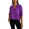 Women's Blouses Roll-up Sleeve Women Top Stylish Casual Shirt With Lapel Buttons Sleeves For Work Travel Parties Comfy Chic