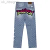 Designer Męskie dżinsy damskie gradient graffiti drukowane dżinsy z nadrukowane patchwork Flear dżinsy haftowane szczupłe dżinsy High Street