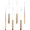 Geschirrsets 6 PCs Schokoladen Fondue Fork -Werkzeuge exquisite Gabeln Eis Obst Edelstahl Holzgriff Käse