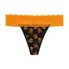 Frauenhöfen niedrige Taille Halloween Muster Design Orange Ice Seidenspitzen Unterwäsche Knicker Bindung keine Show Frauen nahtlos