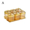 Bouteilles de rangement 6 en 1 bac pot avec couvercle en or luxe de luxe combinaison de cuisine combinaison fourniture de bouteille de bouteille de sel y8h3