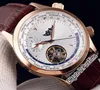 Master Control World Geographic Q1522420 Rose Gold Silber Dial Mond Phase Tourbillon Automatische Herren Uhr Braune Leder Uhren PU1744991