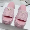 Designer Women Sandals High Quality Womens Slides Crystal Calf leather Casual shoes quilted Platform Summer Beach Slipper 35-41 With box