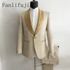 Fanlifujia Mens Wedding Suits Italian Design Custom Made Champagne Smoking Tuxedo Jacket 2 Piece Groom Terno för män 240507