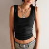 Frauen Tanks Rippen Slim White Crop Top Frauen dehnbar gestrickte ärmellose Patchwork Elegante Bluse Streetwear Korsett