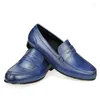 Casual Shoes Elegant Handmade Sewing High Quality Luxury Loafers Men Retro Daily Wear Blue Comfotable Custom Leather